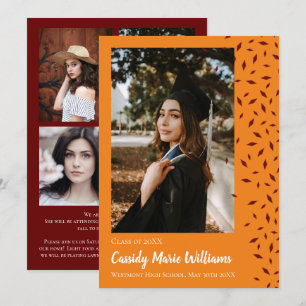 Maroon Orange Confetti Graduation Announcement