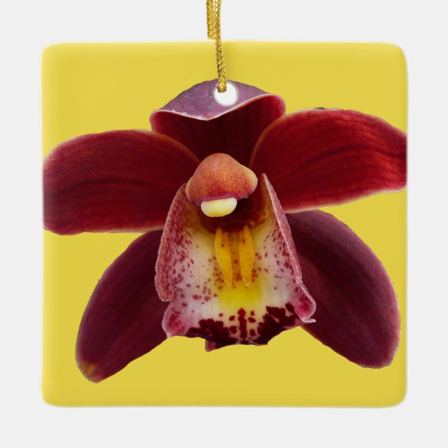 Maroon Orchids I Beautiful Red Floral Ceramic Ornament (Front)