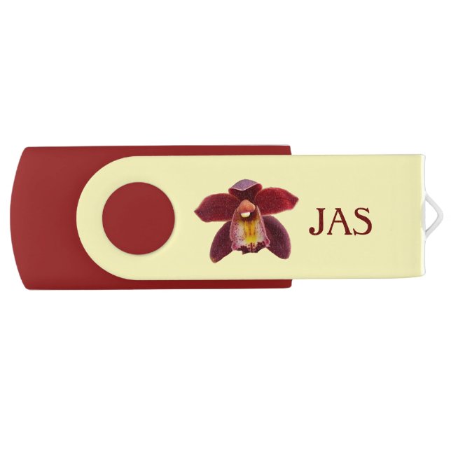 Maroon Orchids I Beautiful Red Floral Flash Drive (Front)