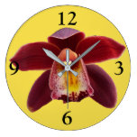 Maroon Orchids I Beautiful Red Floral Large Clock