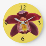 Maroon Orchids I Beautiful Red Floral Large Clock