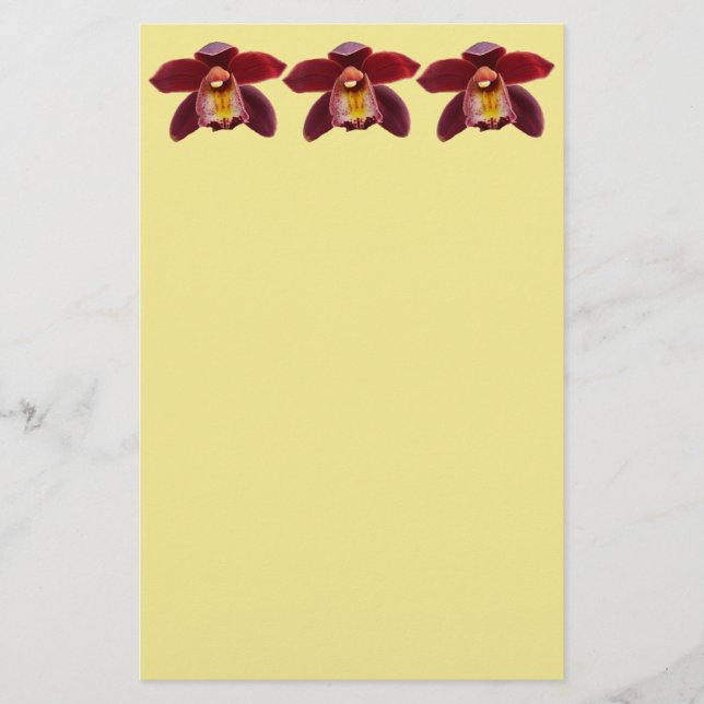 Maroon Orchids I Beautiful Red Floral Stationery (Front)