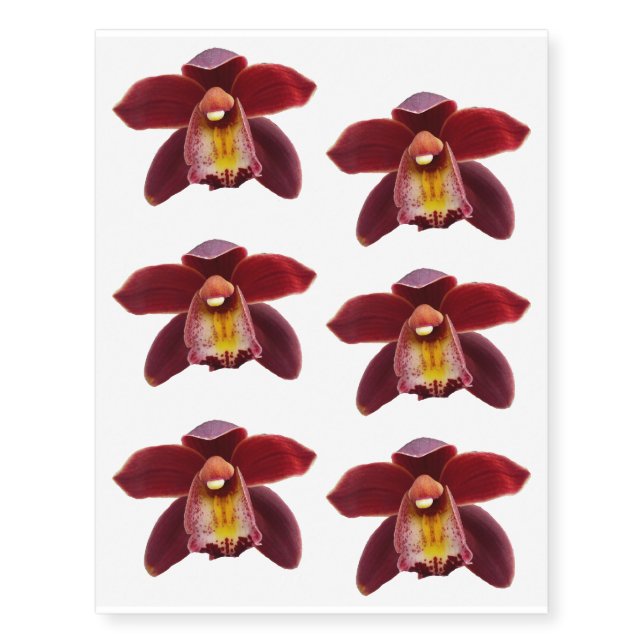 Maroon Orchids I Beautiful Red Floral Temporary Tattoos (Front)