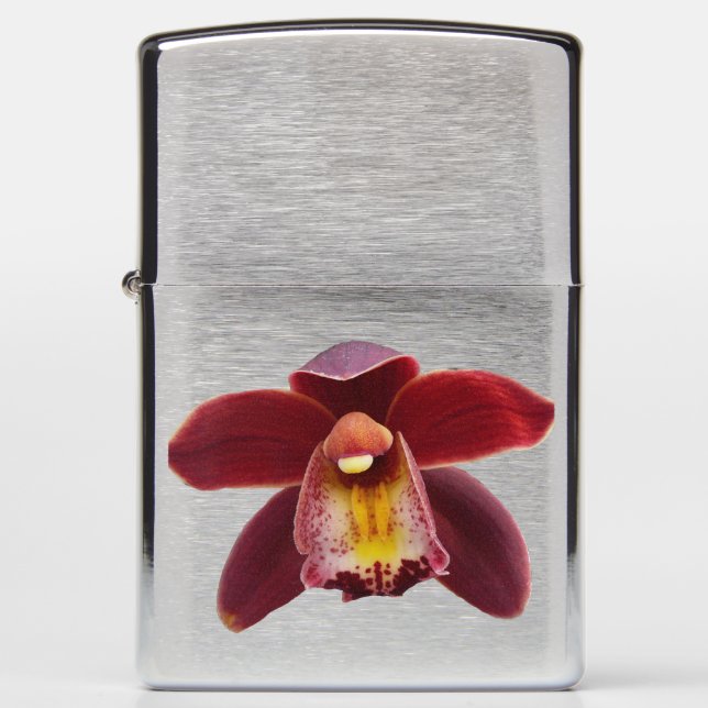 Maroon Orchids I Beautiful Red Floral Zippo Lighter (Front)