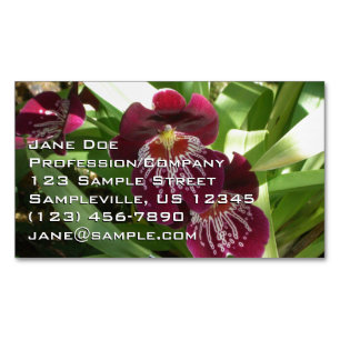 Maroon Orchids II Elegant Floral Business Card Magnet