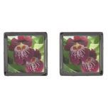 Maroon Orchids II Elegant Floral Cufflinks