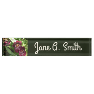 Maroon Orchids II Elegant Floral Desk Name Plate