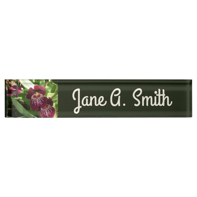 Maroon Orchids II Elegant Floral Desk Name Plate (Front)