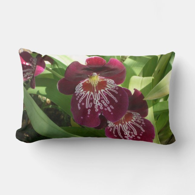 Maroon Orchids II Elegant Floral Lumbar Pillow (Front)