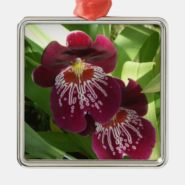 Maroon Orchids II Elegant Floral Metal Ornament (Front)