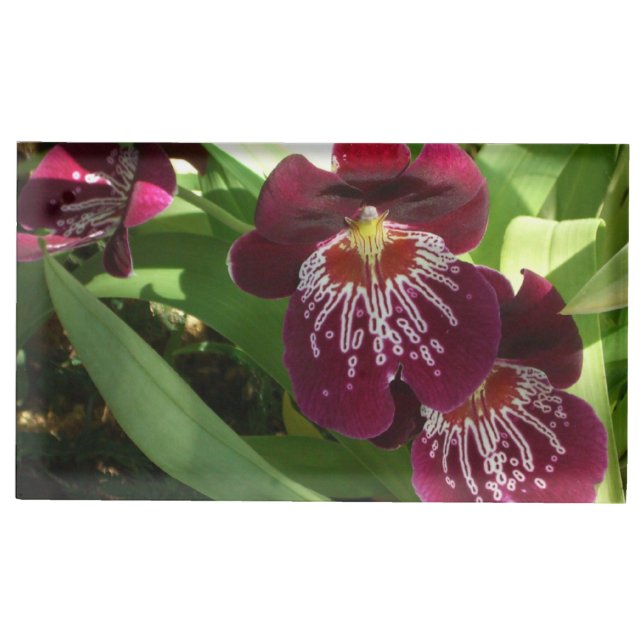 Maroon Orchids II Elegant Floral Place Card Holder (Front)