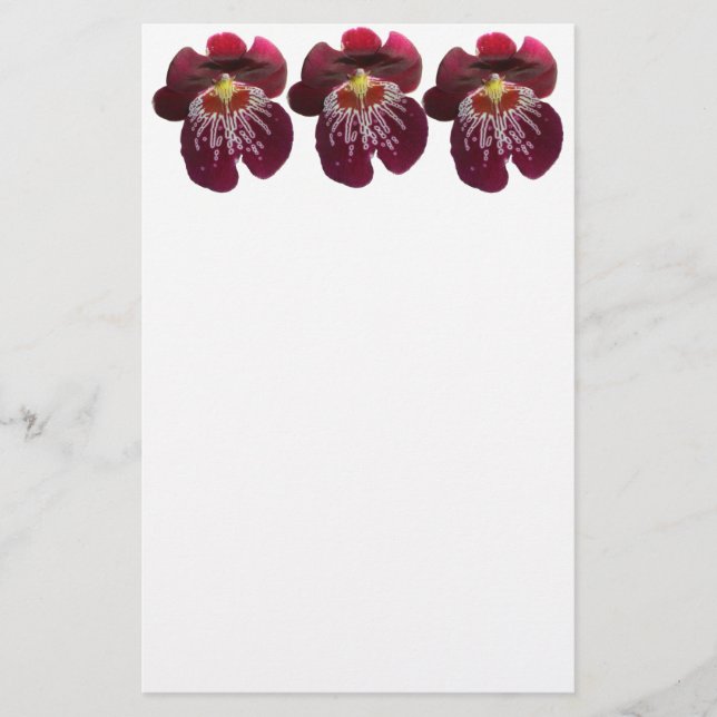 Maroon Orchids II Elegant Floral Stationery (Front)