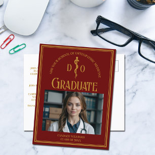 Maroon Osteopathic Medical School Graduate Photo Announcement Postcard