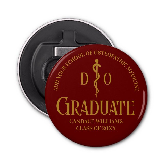 Maroon Osteopathic Medical School Graduation Party Bottle Opener (Front)