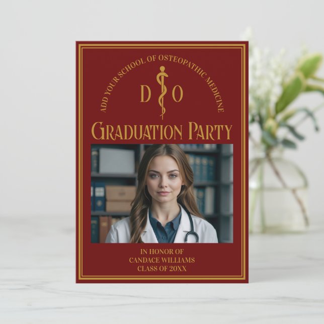 Maroon Osteopathic Medical School Graduation Party Invitation (Standing Front)