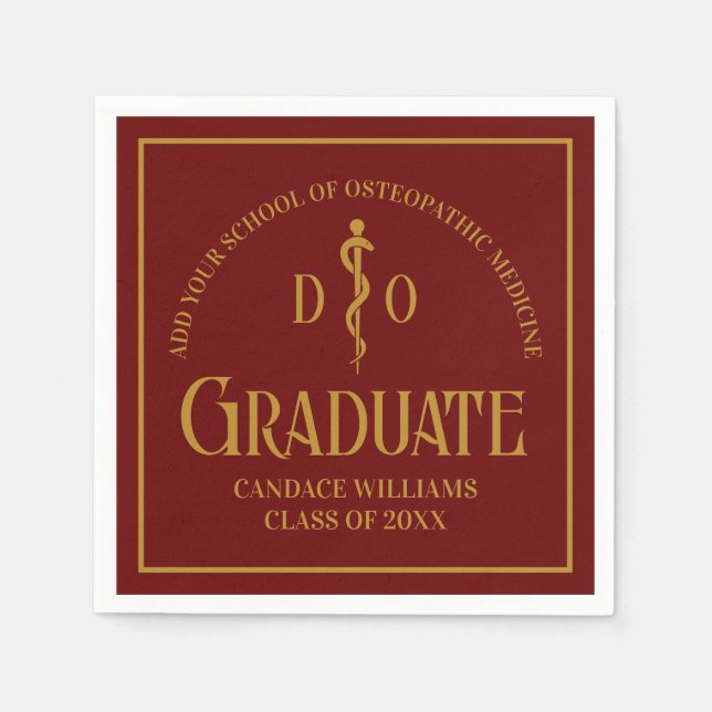Maroon Osteopathic Medical School Graduation Party Napkins (Front)