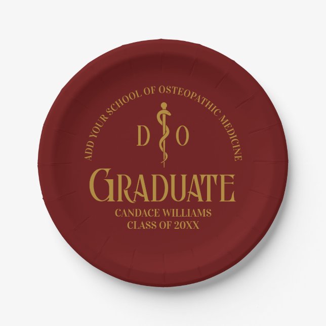 Maroon Osteopathic Medical School Graduation Party Paper Plates (Front)