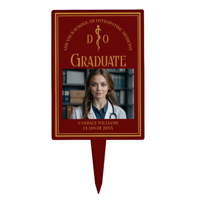 Maroon Osteopathic Medical School Graduation Photo Cake Topper (Front)
