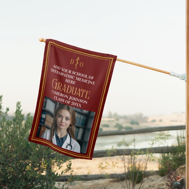 Maroon Osteopathic Medical School Graduation Photo House Flag (Insitu (Back))