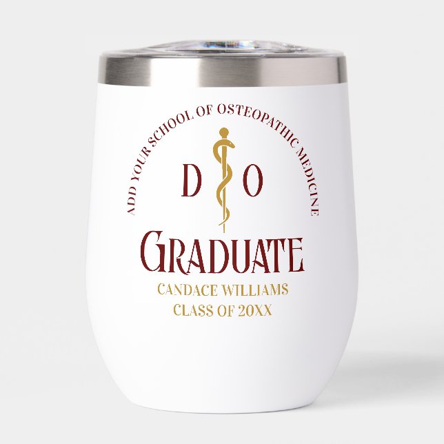 Maroon Osteopathic Medical School Graduation Thermal Wine Tumbler (Front)