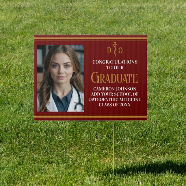 Maroon Osteopathic Medical School Graduation Yard Sign (Insitu)