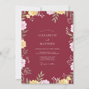 Maroon Painted Leafy Wedding Invitation