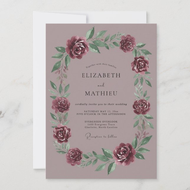 Maroon Painterly Bloom Wedding Invitation (Front)