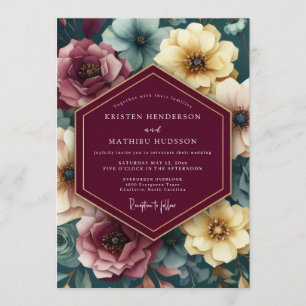 Maroon Painterly Floral Wedding Invitation