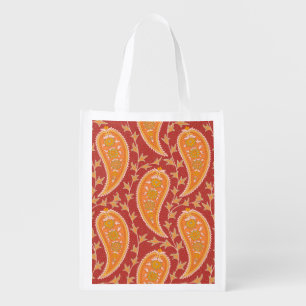 Maroon Paisley: Turkish Cucumber Ornament. Grocery Bag