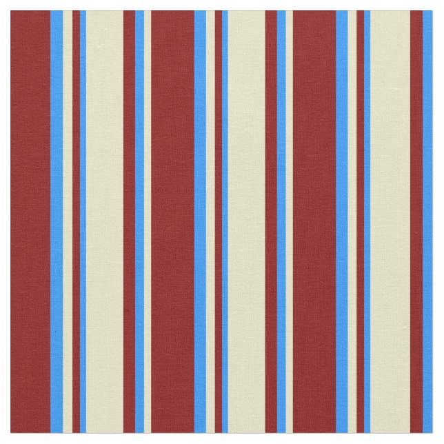 Maroon, Pale Goldenrod & Blue Colored Pattern Fabric (Close Up)