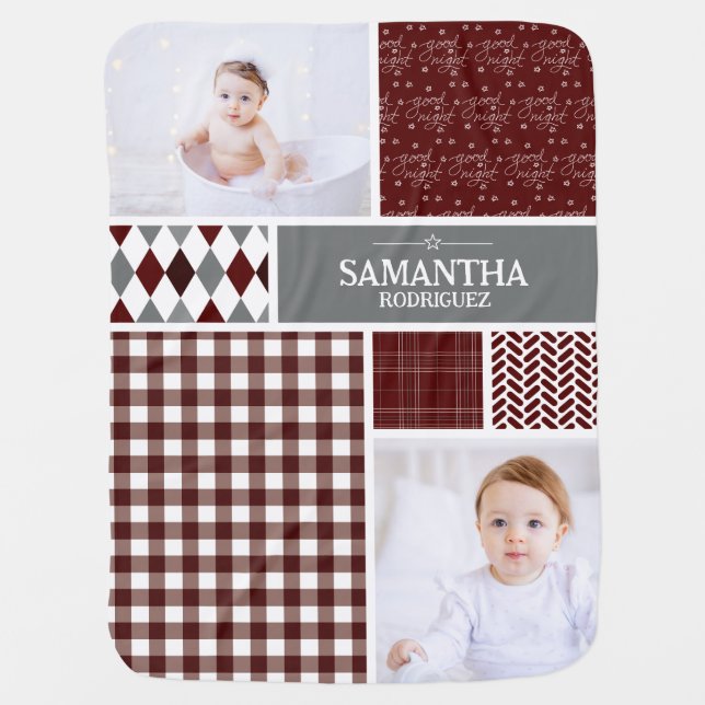 Maroon Patterns Photo Baby Blanket (Front)