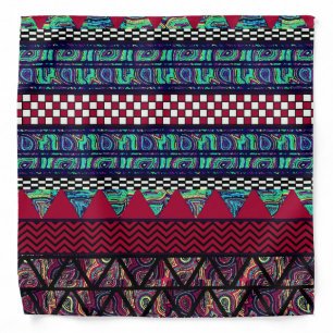 Maroon Peacock Boho Tribal Stripes Pattern Bandana