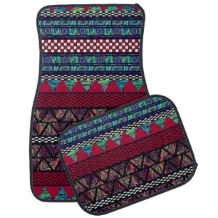 Maroon Peacock Boho Tribal Stripes Pattern Car Floor Mat