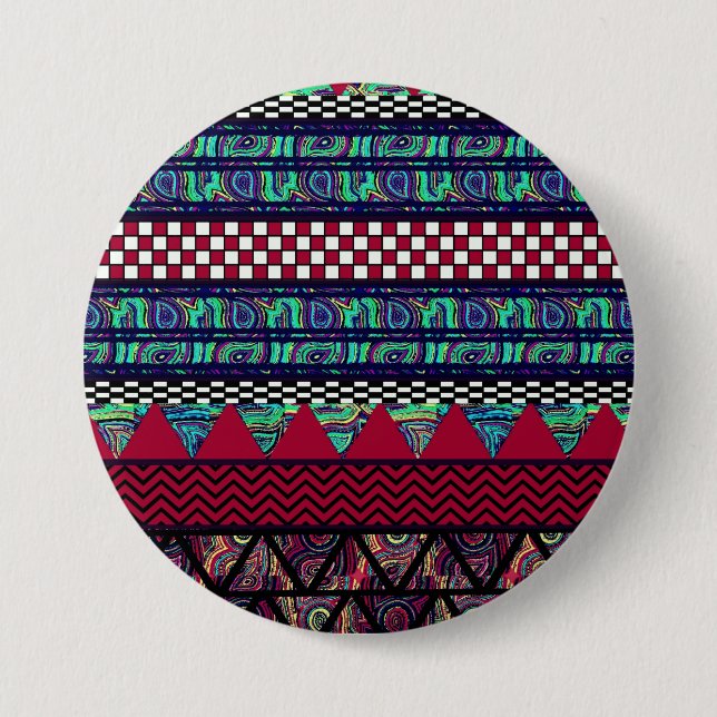 Maroon Peacock Boho Tribal Stripes Pattern Pinback Button (Front)