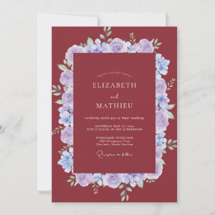 Maroon Periwinkle Petal Wedding Invitation