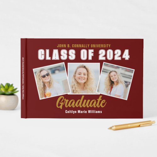 Maroon Photo Collage Class of 2024 Graduation Guest Book