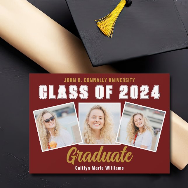 Maroon Photo Collage Class of 2025 Graduation Announcement (Creator Uploaded)