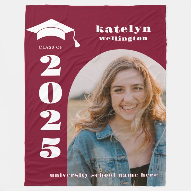 Maroon Photo Graduation Fleece Blanket (Front)