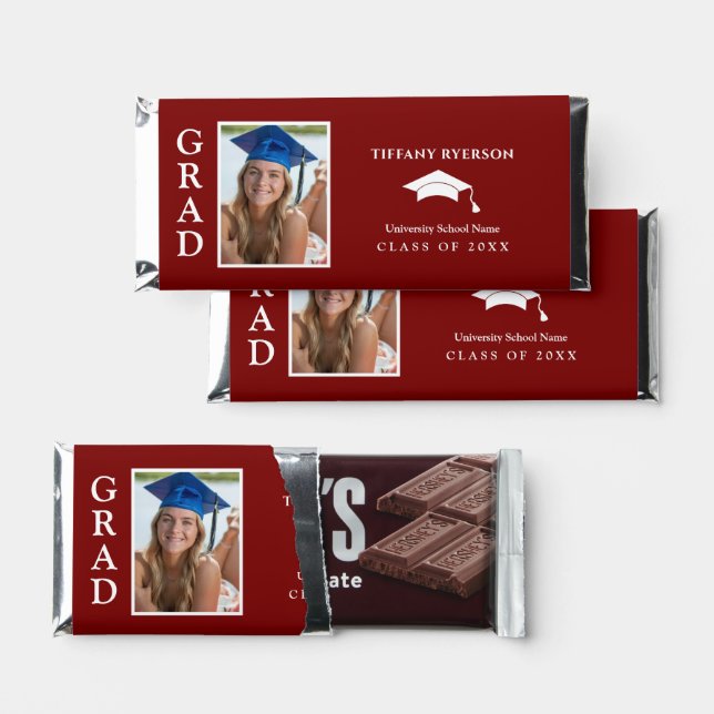 Maroon Photo Graduation Hershey Bar Favors (Front)