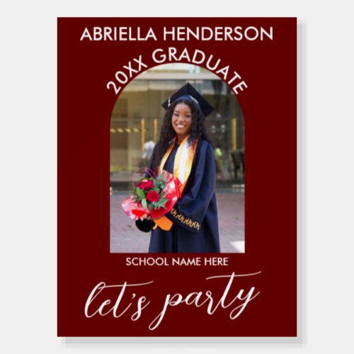 Maroon Photo Graduation Party Welcome Sign