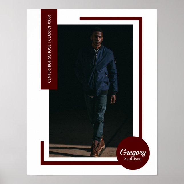 Maroon Photo Modern Graduation Poster (Front)
