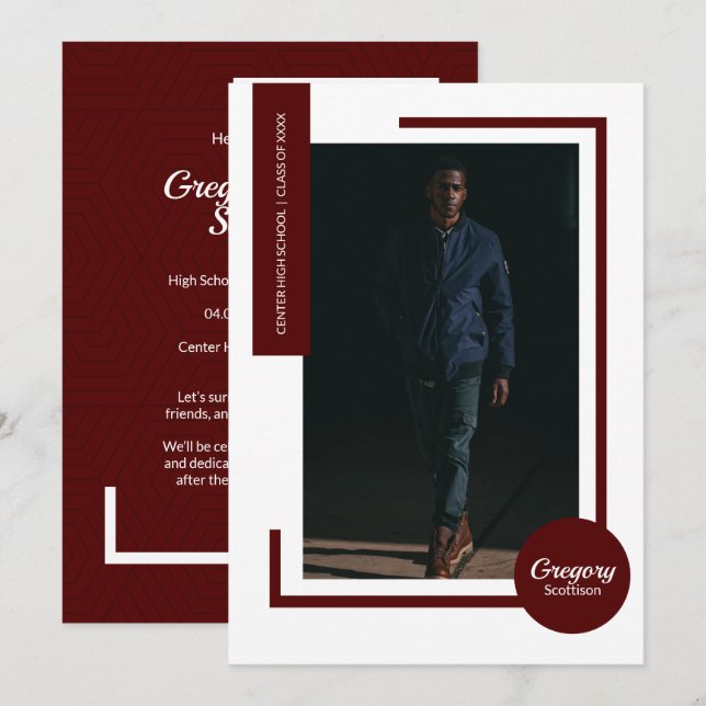 Maroon Photo Ultra Modern Photo Graduation Invite (Front/Back)