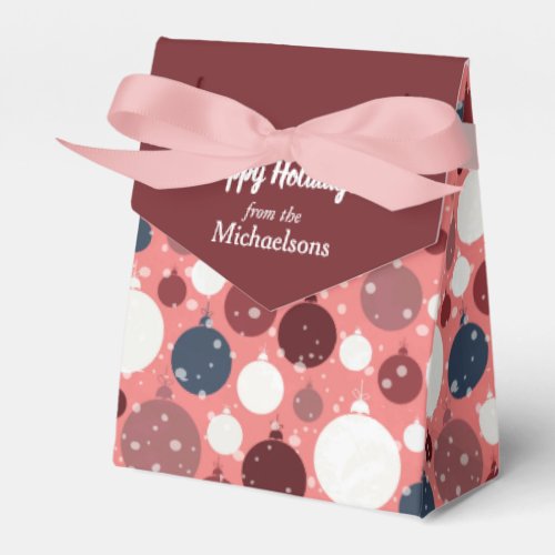 Maroon Pink Blue Holiday Balls Pattern Favor Boxes