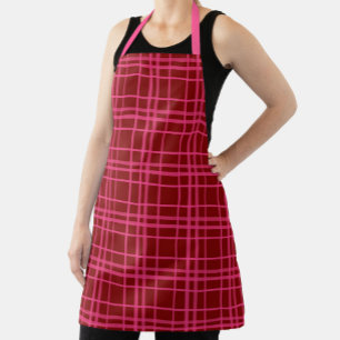Maroon Pink Check Grid Plaid Design Apron
