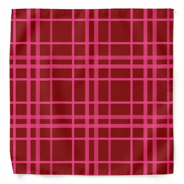 Maroon Pink Check Grid Plaid Design  Bandana (Front)