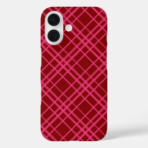 Maroon Pink Check Grid Plaid Design iPhone 16 Case