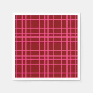 Maroon Pink Check Grid Plaid Design Napkins