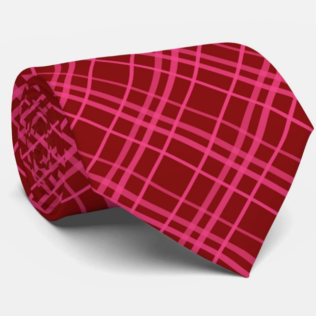 Maroon Pink Check Grid Plaid Design  Neck Tie (Creator Uploaded)