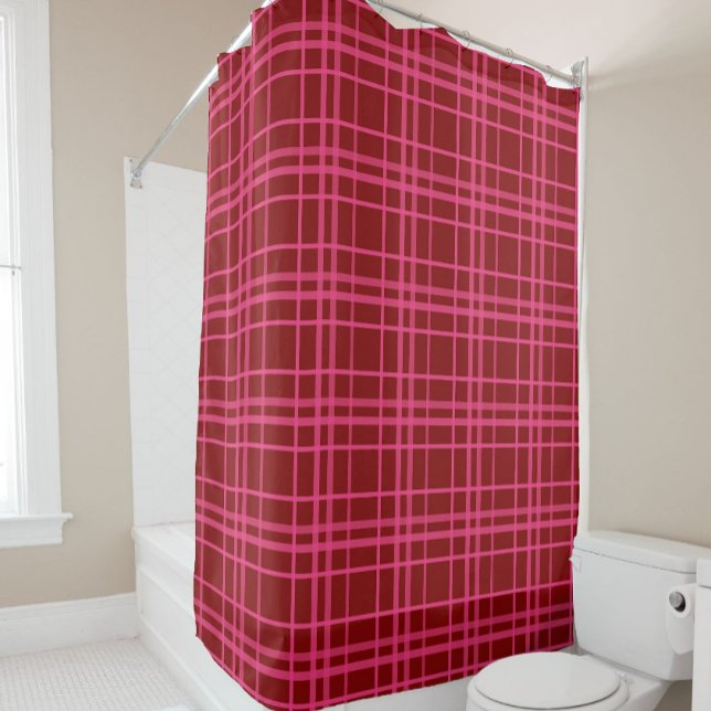 Maroon Pink Check Grid Plaid Design  Shower Curtain (Creator Uploaded)