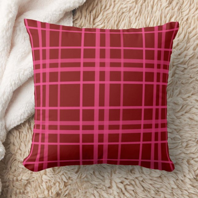 Maroon Pink Check Grid Plaid Design  Throw Pillow (Creator Uploaded)
